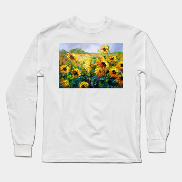 Sunflowers in the wind Long Sleeve T-Shirt by OLHADARCHUKART